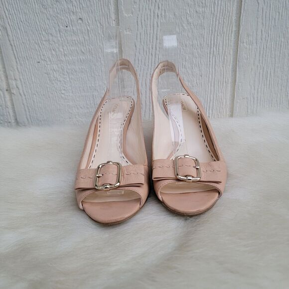 Coach Miranda nude leather peep toe sling back buckle heels shoes wmns sz 8.5 - Picture 2 of 8